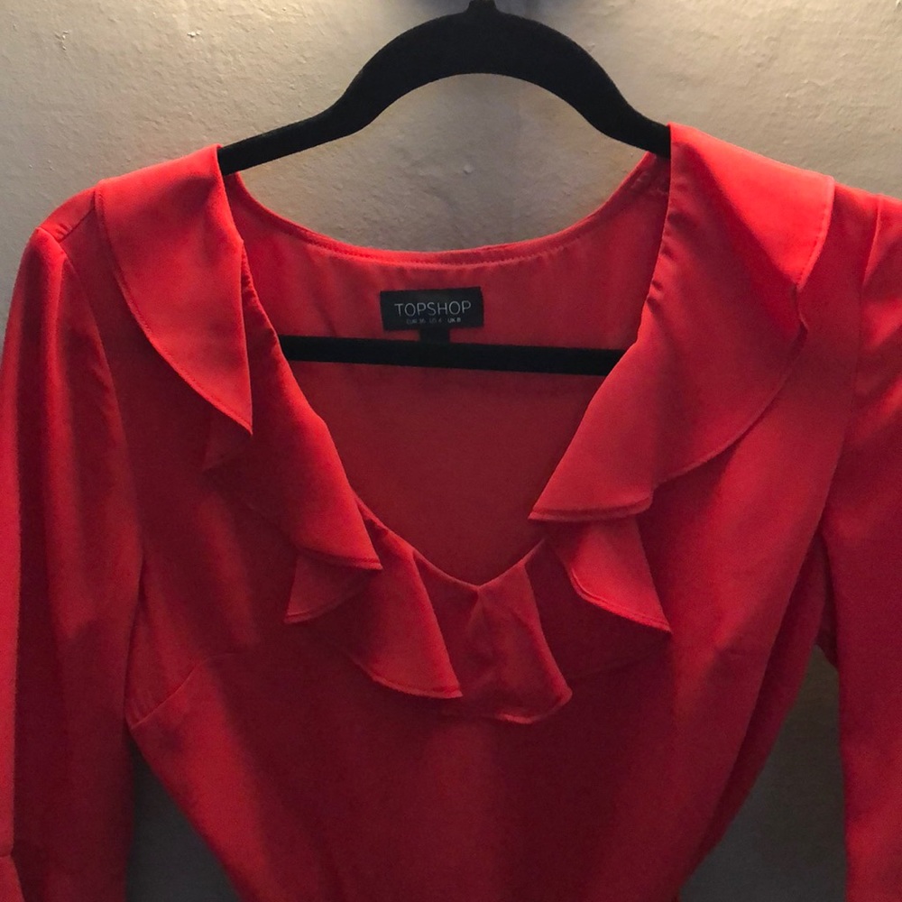 Red TopShop Ruffle Blouse - Picture 3 of 6